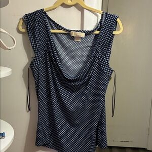 Michael Kors Navy and White Cowl Neck Sleeveless Top